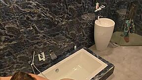 anal duo pounds in glass villa bathroom