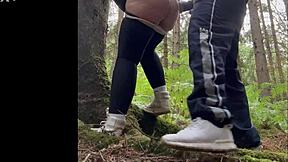 Chubby slut begs for quickie blowjob and deep anal fuck in forest