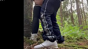 Chubby slut begs for quickie blowjob and deep anal fuck in forest