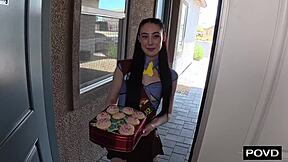 Sweet girl scout cookie filled deep with stranger's cream