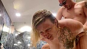 anal duo pounds in glass villa bathroom