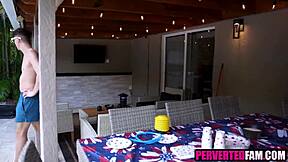 Step-siblings sneak outdoor fuck on July 4th