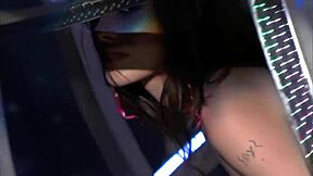 Ander Page and Justine Joli stretch with huge double dildo