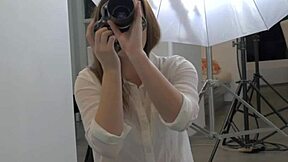 lesbian threesome at photoshoot, licking shaved pussies and fingering tight