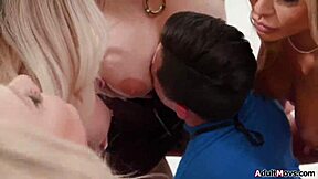 Think you can handle these five horny mature cougars gangbanging young cock