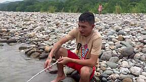 taught that young colombian latina to fish then fucked her tight shaved pussy creampie