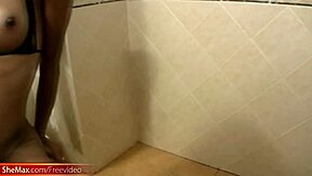 Two sexy Asian ladyboys tease shaved cocks in shower before massive cumshot eruption