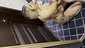 mia velvet drops to knees sucking hubby's throbbing dick deep