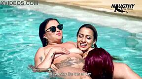 CURVY colombian lesbians lick wet pussies poolside orgy!