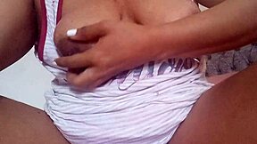 horny college girl fingers her juicy pussy and big tits before class starts