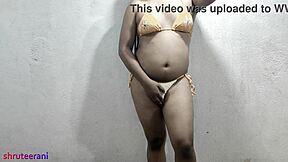 indian shemale crossdresses in micro bikini for solo fun