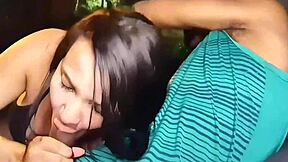 Car ride turns into wild flashing creampie fuck