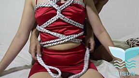 Beautiful russian blonde in miniskirt tied, fucked hard, squirts on bbc