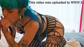 big titty goth babe in spiderweb lingerie deepthroats then rides quick