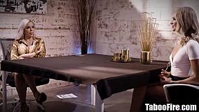 blonde secretary, lick my milf boss pussy right here for the job