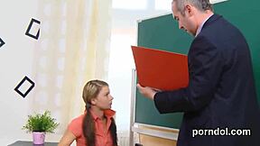 lovesome college coed with trimmed pussy seduced into hardcore blowjob and pounding by older teacher