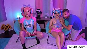 hot girlfriends small tits play game turning into outdoor threesome blowjob fucking! 😈