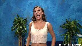 Oiled 18yo teens get nasty massage fucked hard