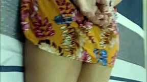 High heels short dress flashing wet panties squirting hard?