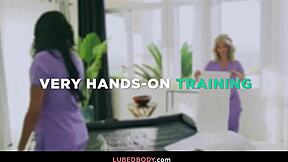 Anissa Kate's Intense Nuru Threesome Cock Train Ride