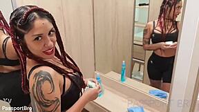 Hot Latina maid strips naked for tip