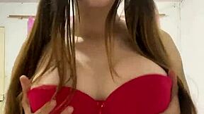 cute latina teen with huge natural tits strips in lingerie solo