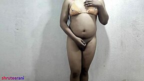 indian shemale crossdresses in micro bikini for solo fun