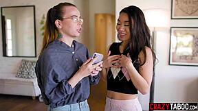 alexis tae laps kimmy kimm's shaved asian pussy in hot lesbian fingering