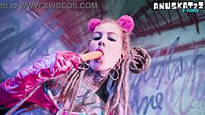 tattooed goth slut solos dp toys anal to mouth fingering pierced nipples orgasm