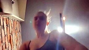 horny girl shaves pussy for extreme locker room masturbate