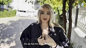 She flashes tits and pussy on first street date