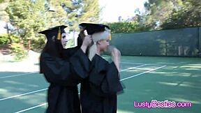 Grad party besties eat pussy in wild group lickfest?