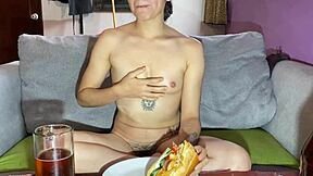 day five girlfriend eats boyfriend's cum for dessert after meal