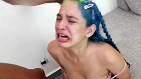 Cute Latina teen's tight throat stretched by massive white cock in raw POV hookup face fuck