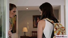 whoa teen babe smothers under lesbian milf's hairy pussy during wild facesitting 😈👅🍑