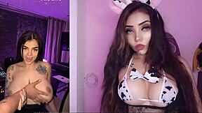 Karely Ruiz's huge tits bounce in cow lingerie orgasm!