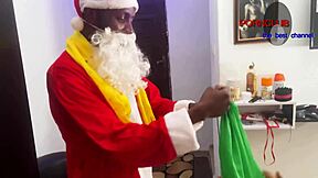 curvy ebony stepsister screams under christmas santa's thick cum on natural tits