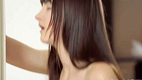 dude licks petite teen's natural tits before rough doggystyle fuck