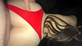 innocent college teen cums hard bent over in the car during public doggystyle creampie pov