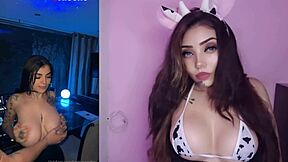 Karely Ruiz's huge tits bounce in cow lingerie orgasm!