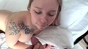 Damn, my 18-year-old busty girlfriend wakes up horny for deepthroat creampie after party!