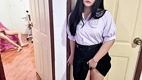 student caught masturbating on her sofa by horny friend