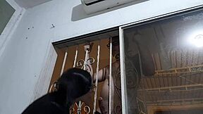 Dad locks daughter in room but horny slut calls friend through window for sneaky fuck