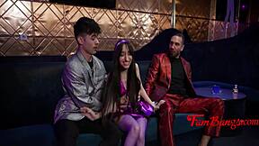 family finds petite college teen stripping in club for mmf 3some horny dancing