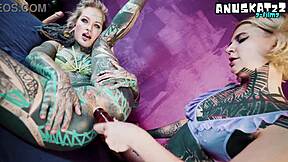 Cute tattooed goth girl takes anal fuckmachine pounding till squirting orgasm