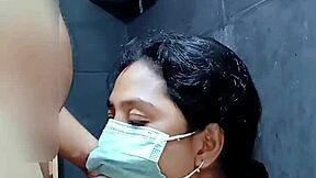 desi boudi sneaks servant into bathroom for wild pussy riding session