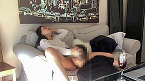 shy tinder latina turns horny after drinks, devours cock on sofa