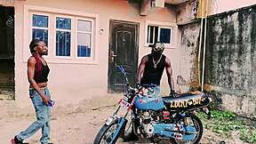 petite 18+ biker gangster mounts man for standing bike sex in garage