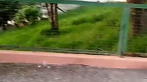 Girlfriend flashes skinny tits and fingers wet pussy publicly in bedroom tease