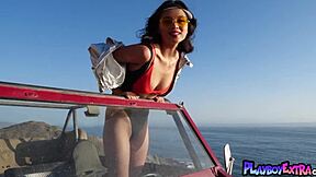 hey cute asian kj carter 😏 flashing tiny tits & exotic pussy in car 🚗💦